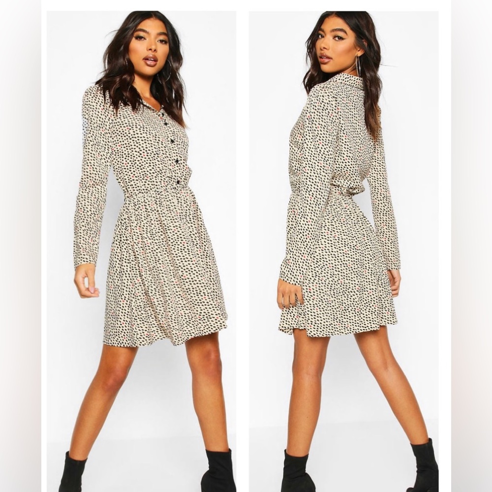 Boohoo Tall Smudge Print Shirt Dress Stone Size 6Tall
